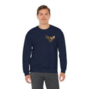 Close-up of the embroidered eagle on the Crewneck Sweatshirt — Medieval Knight & Eagle Graphic.