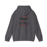 Fly Bold Hoodie worn for aviation activities, demonstrating utility and comfort.