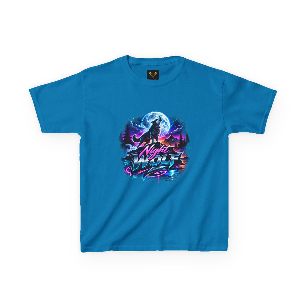 Retro 'Night Wolf' Neon Synthwave Graphic Tee —  Kids T‑Shirt