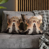 Close-up of the Fantasy Palace Pillowcase showcasing vibrant colors and double-sided print design, 16" x 16" throw pillow.