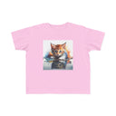 Durable design details of the Whimsical Cat Art Toddler Tee Kids' Clothing, showcasing shoulder tape and ribbed knit collar for lasting wear.
