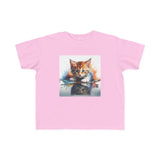 Durable design details of the Whimsical Cat Art Toddler Tee Kids' Clothing, showcasing shoulder tape and ribbed knit collar for lasting wear.