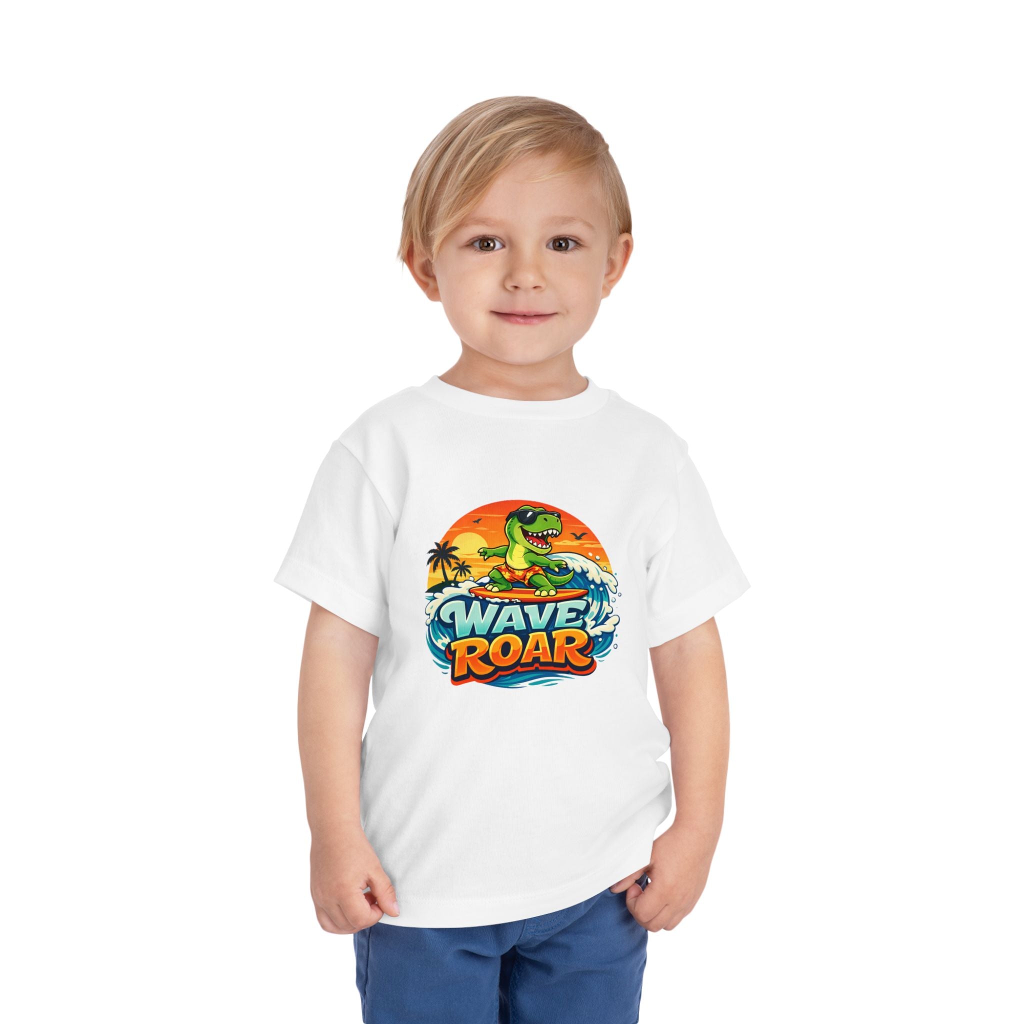 Wave Roar Toddler Tee Dino Surf Beach Graphic Shirt