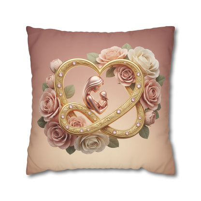 Mother &amp; Baby Heart Decorative Pillowcase — Floral Rose Infinity Design