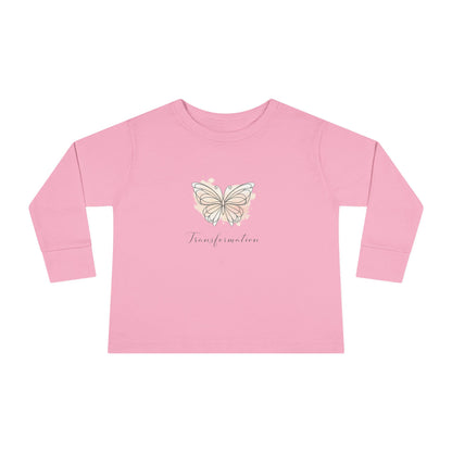 Transformation Pastel Butterfly Graphic Kids Shirt  —Toddler Long Sleeve Tee