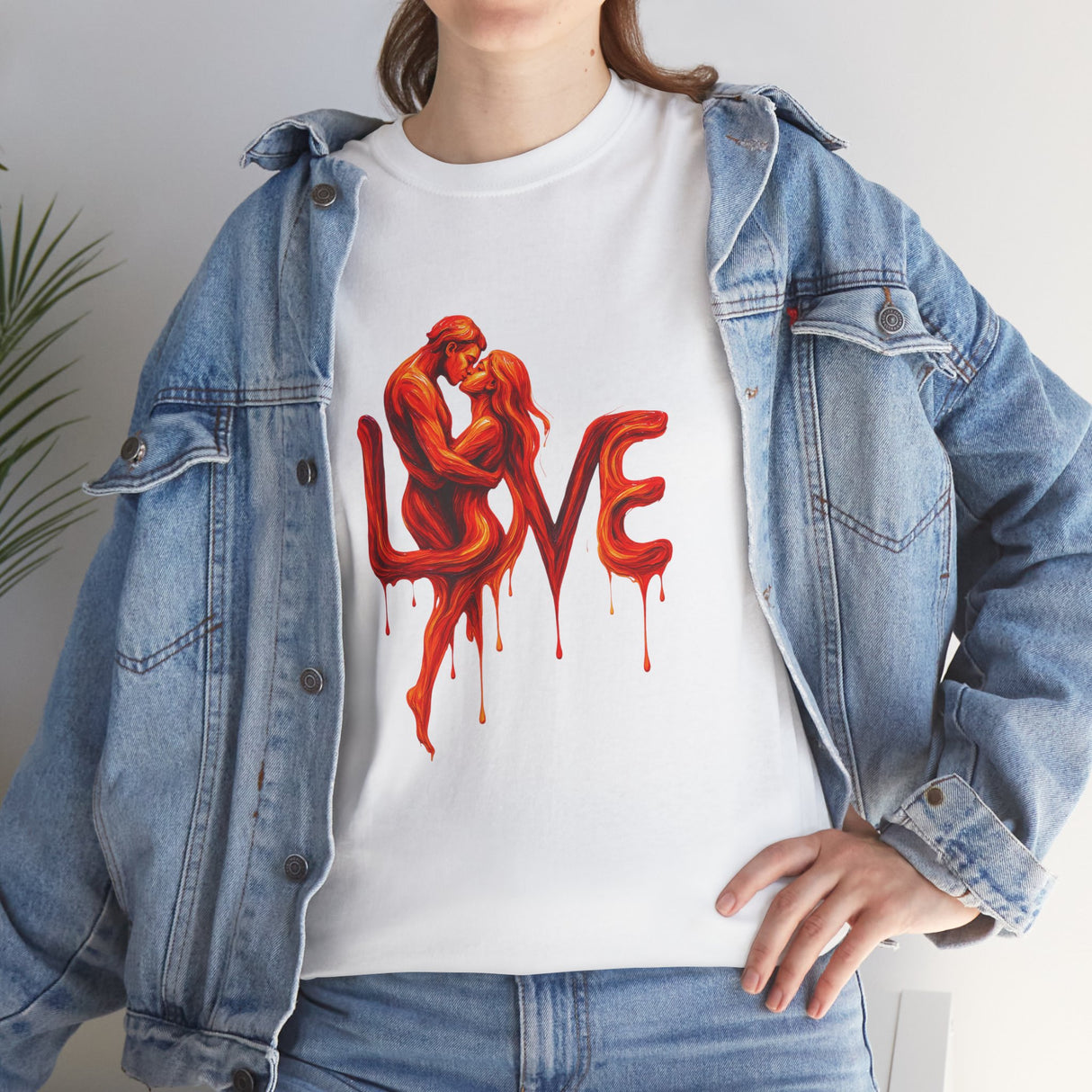 Comfortable fit of Love Silhouette T-Shirt - Romantic Dripping Heart Design cradled in hands.