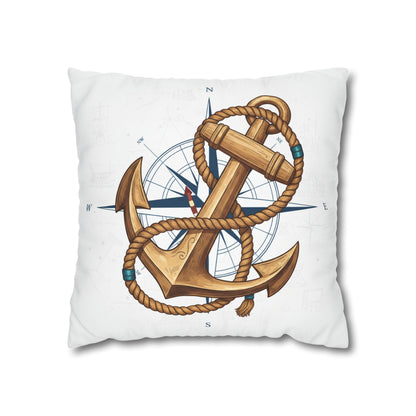 Nautical Anchor &amp; Compass Square Pillowcase — Coastal Sailor Decorative Throw Pillow
