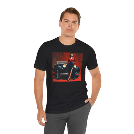 Retro Glamour Classic Tee For Him featuring a stylish vintage car graphic, perfect fashion tee for car lovers.
