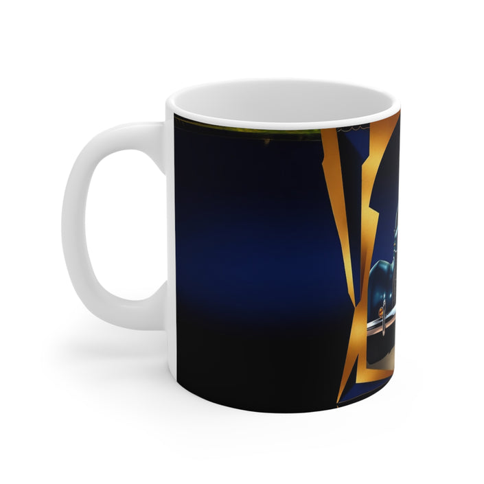 Vintage Glamour Airplane Mug, Aviation Enthusiast Gift, Coffee Cup, Retro, Unique Pilot Mug, Glamour, Retro, Woman, Car, Dress, Red