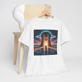 Detail of the fabric texture on the Cosmic Bridge Graphic Tee illustrating the soft cotton material.