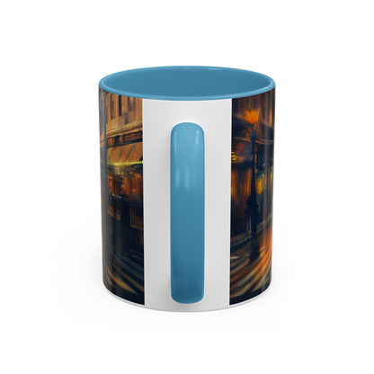 Vintage-Inspired Cityscape Accent Coffee Mug - 11oz &amp; 15oz filled with hot cocoa, perfect for winter.