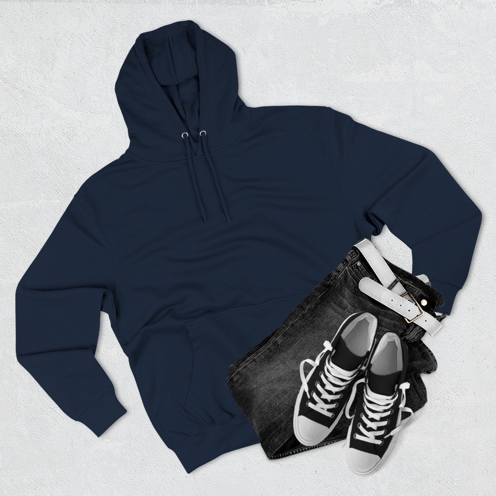 Fashionable display of the Aviator Three-Panel Hoodie in a cozy environment.