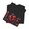 Close-up of the Love Unisex Heavy Cotton Tee's elastic ribbed collar, showcasing quality design.