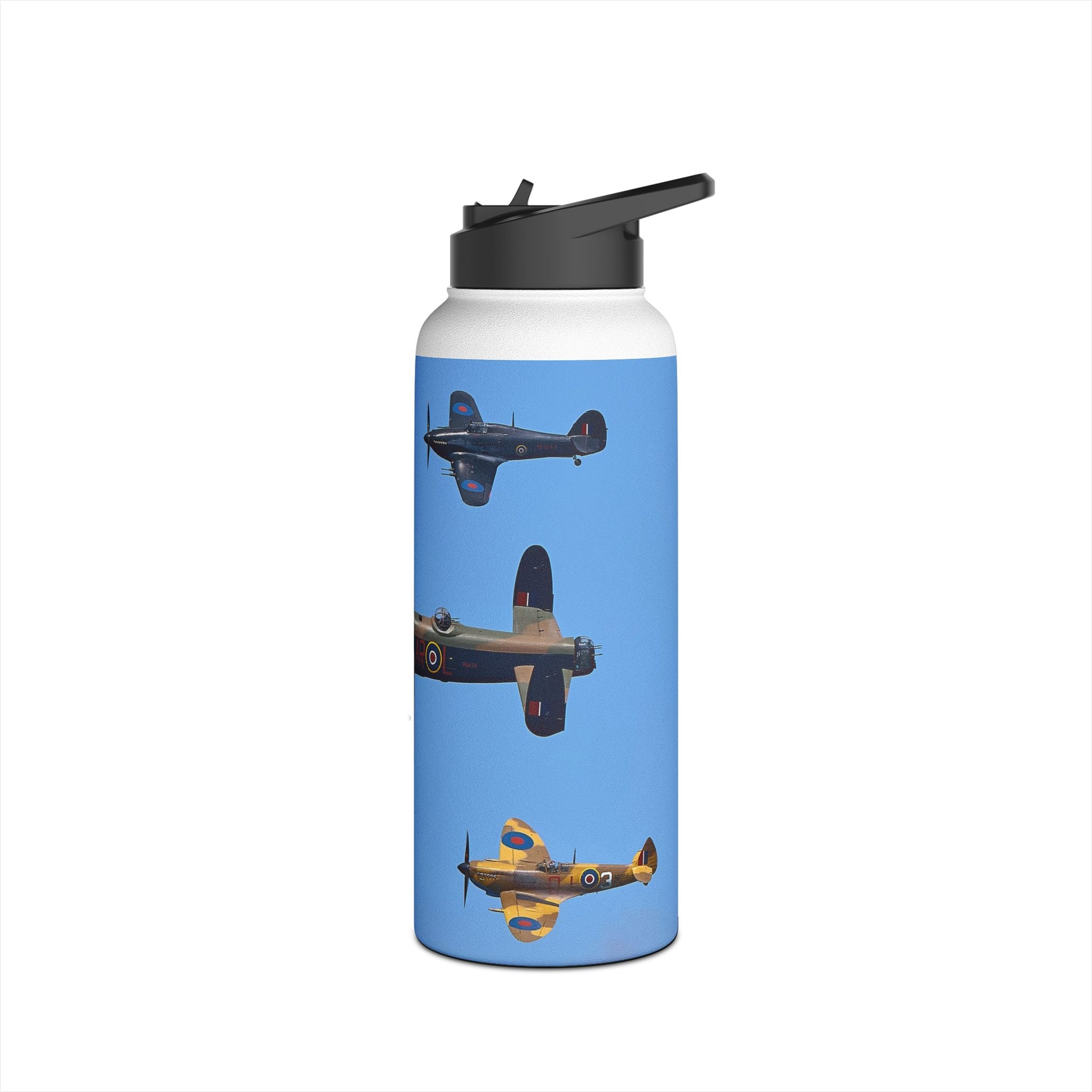 Battle of Britain Flight Stainless Steel Water Bottle, Jet Design, Gift for Pilot, Travel Hydration, Airforce Lover, Outdoor Adventures