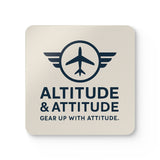Set of four Altitude & Attitude Corkwood Coasters with stylish designs for home decor.