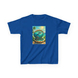 Kids Tee — Ocean Pearl Dolphin Shell Beach Graphic elegantly folded to highlight the design and fabric quality.