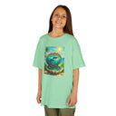Back view of the Kids Tee — Ocean Pearl Dolphin Shell Beach Graphic highlighting the tear-away label and ribbed collar.
