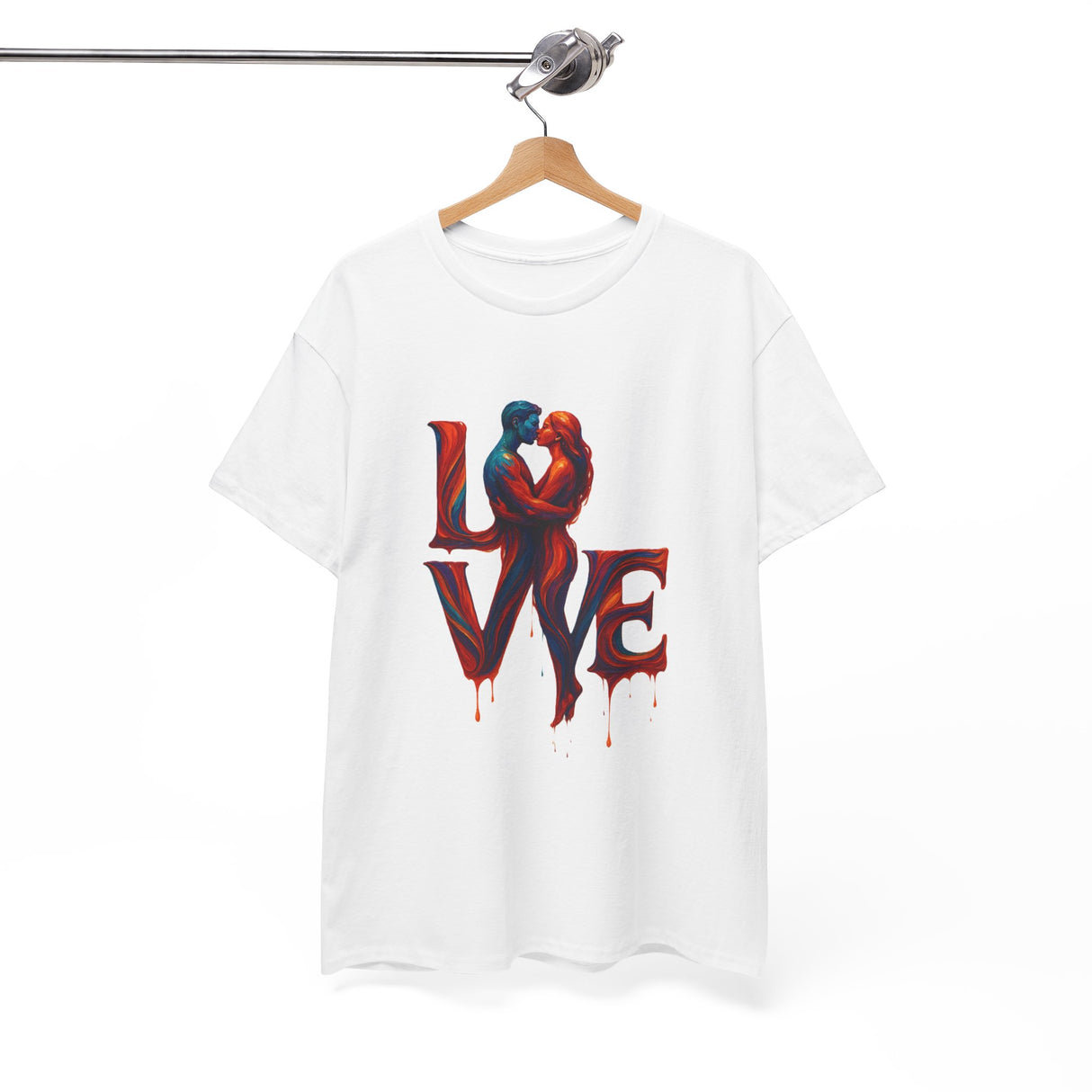 Detail shot of LOVE Couple Silhouette T-Shirt — Romantic Dripping Love Design capturing the softness and medium weight of the cotton.