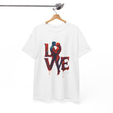 Detail shot of LOVE Couple Silhouette T-Shirt — Romantic Dripping Love Design capturing the softness and medium weight of the cotton.