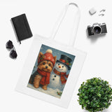 Quaint Christmas Snowman Tote Bag featuring an adorable snowman ready to add cheer to your errands.