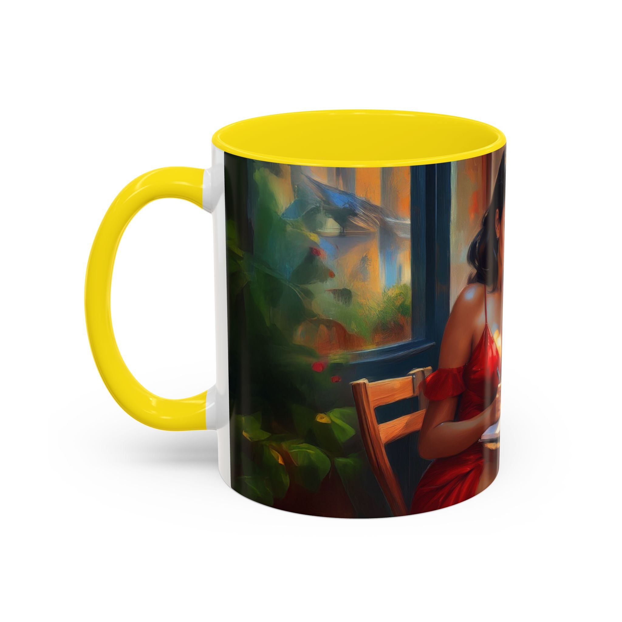 Usage example of the Parisian Dream Coffee Mug - 11oz being enjoyed outdoors.