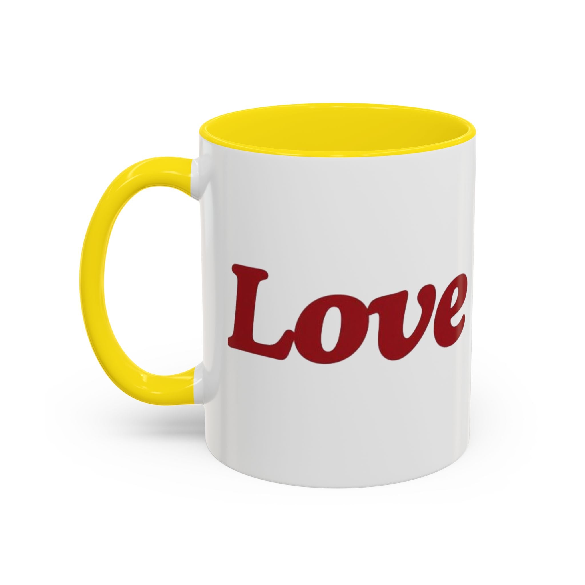 Love Accent Coffee Mug — Red Script Love Design (11oz)