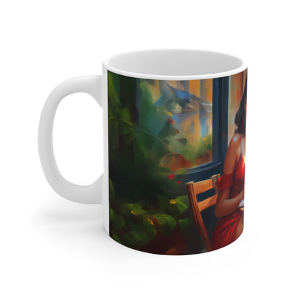 Attractive Woman In Red, Glamour London Mug, Enthusiast Gift, Coffee Cup, Retro, Unique, Mug, Glamour, Retro, Woman, Dress, Red , London