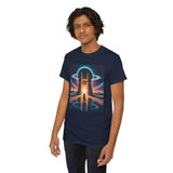 Cosmic Gateway Tee — Sci-Fi Sunset Portal Graphic T-Shirt featuring ribbed collar design for added style.