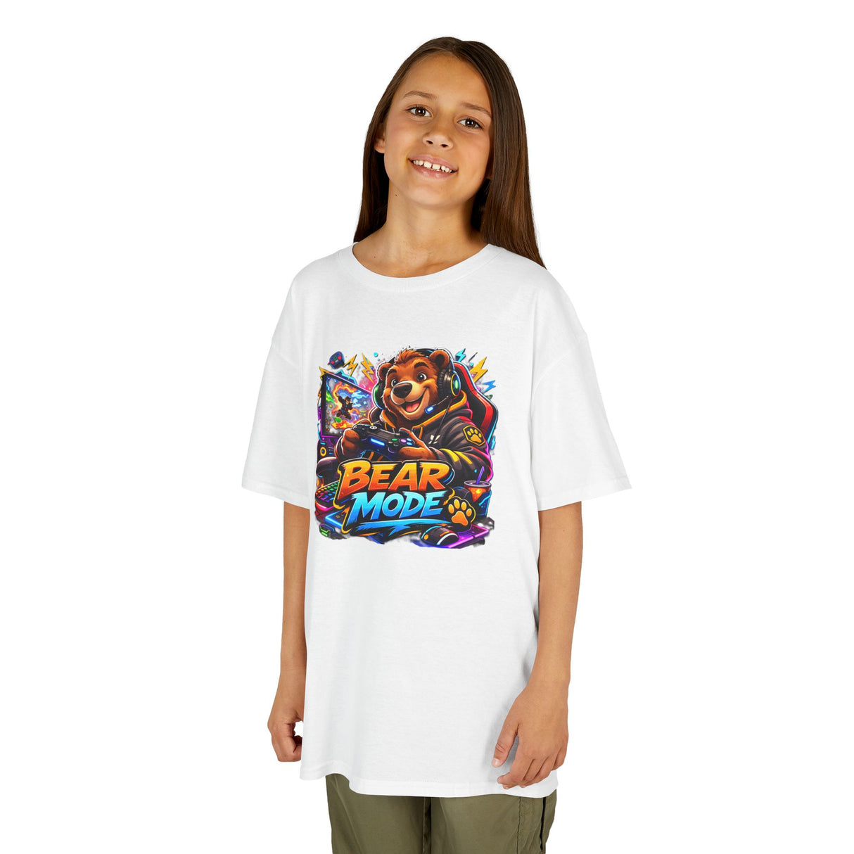 Bear Mode Kids T‑Shirt — Colorful Cartoon Bear Graphic Tee