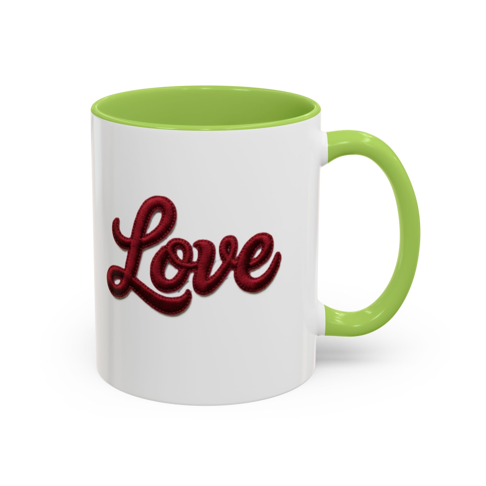 Love Accent Coffee Mug — Red Script Love Design (11oz)