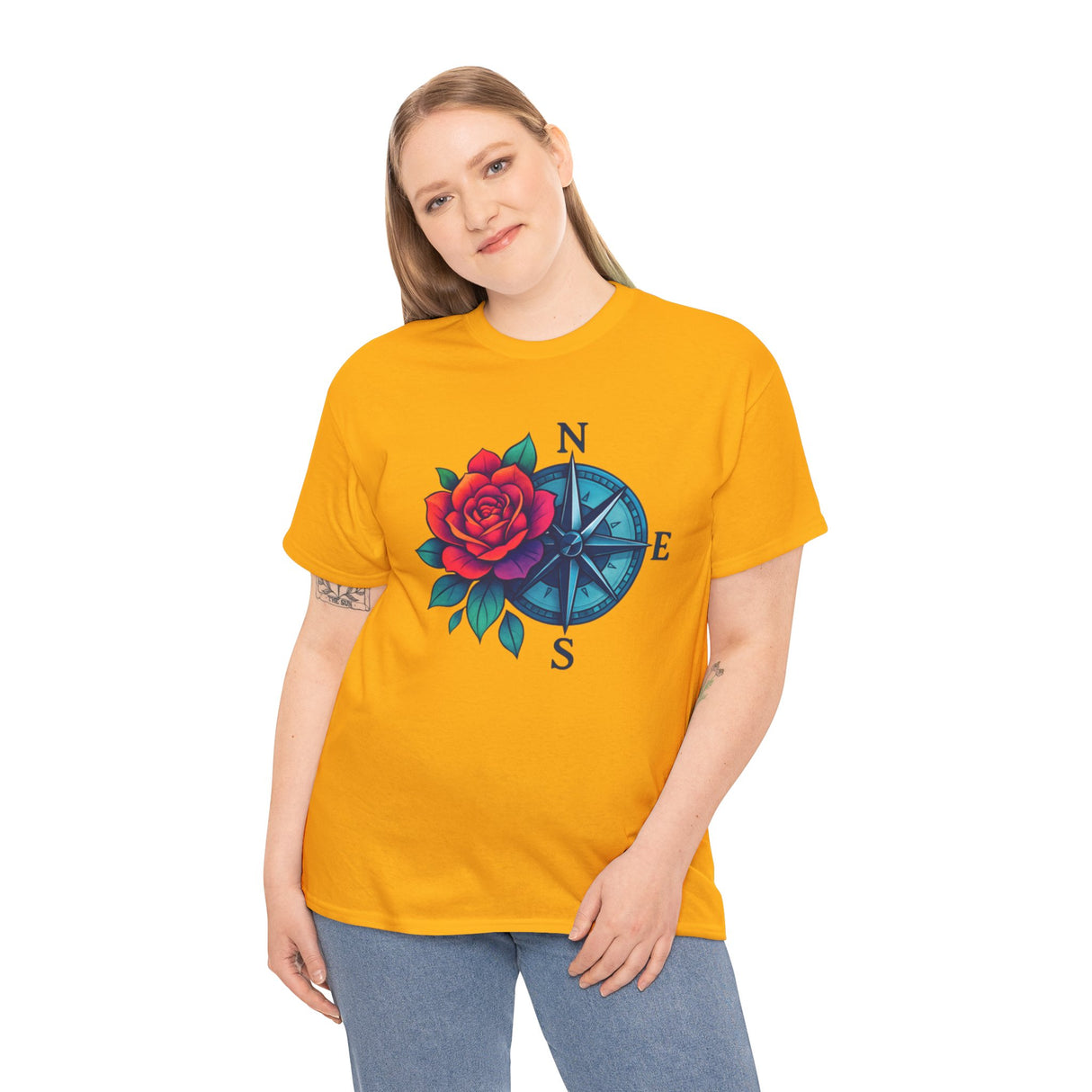 Fashionable wear, Compass Rose Tee — Red Rose Nautical Compass Graphic T-Shirt suitable for road trips.