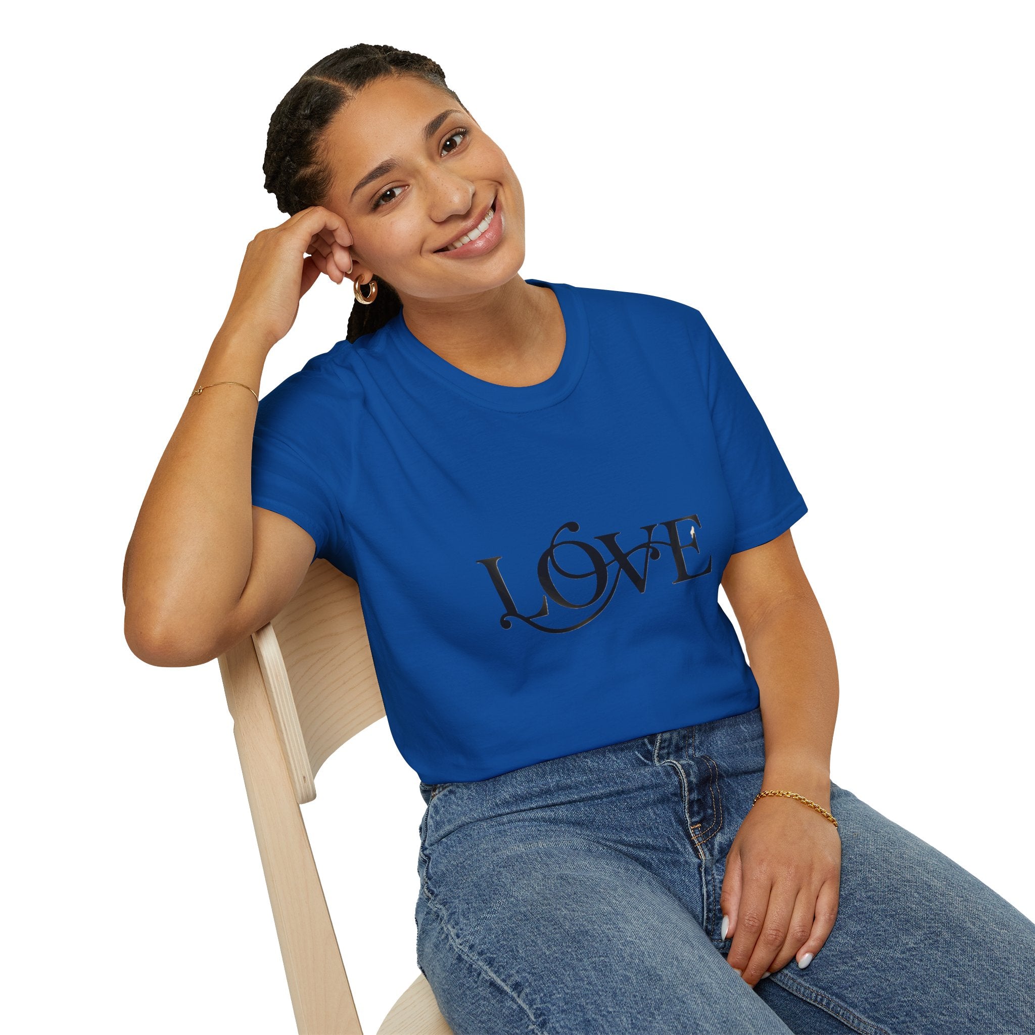 Love Script T-Shirt Elegant Black Blue