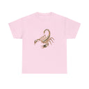 The Scorpion Graphic Tee — Desert Scorpion Illustration T-Shirt hanging on a clothesline outdoors.