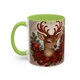 The Christmas Reindeer Coffee Mug elegantly placed on a desk, inspiring holiday warmth during work.