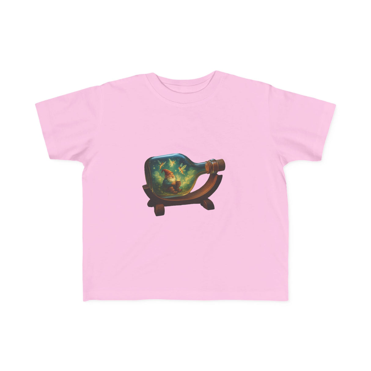 Whimsical Toddler Tee with Bottle Design emphasizing the ribbed knit collar that retains its shape.