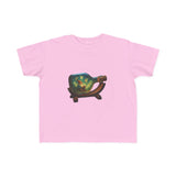 Whimsical Toddler Tee with Bottle Design emphasizing the ribbed knit collar that retains its shape.