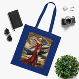 The Vintage Pinup Tote Bag in a scenic outdoor setting, perfect for a day out with style and charm.