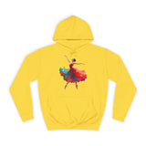Ballet Dancer Art Hoodie on display in a well-lit room, highlighting its vibrant print and artistic expression.