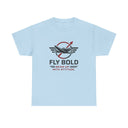Flat lay of Fly Bold Graphic Tee, made from soft cotton fabric for everyday wear.