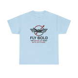 Flat lay of Fly Bold Graphic Tee, made from soft cotton fabric for everyday wear.