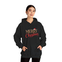 Merry Christmas Hoodie shown with spacious kangaroo pocket and double-lined hood.