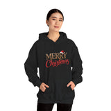 Merry Christmas Hoodie shown with spacious kangaroo pocket and double-lined hood.