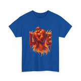 Artistic representation of the Love Flames Graphic Tee — Fiery Embrace Romantic Couple T-Shirt against a vibrant backdrop.
