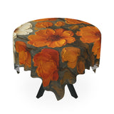 Autumn Bloom Tablecloth spread over a square table, enhancing the cozy ambiance of a dining space.