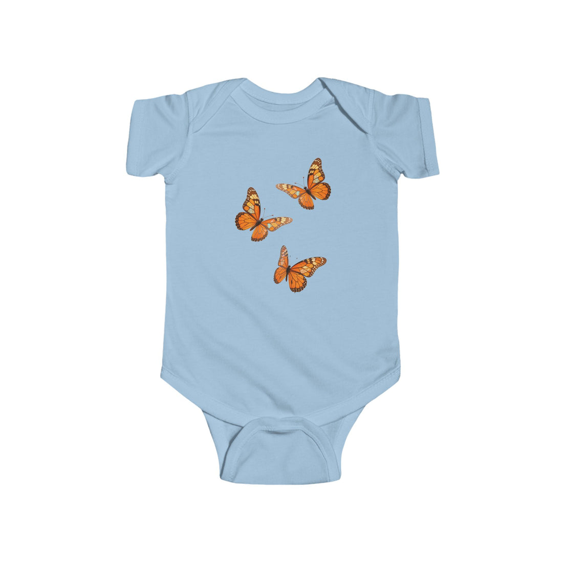 Baby Bodysuit with Orange Butterfly Trio — Infant Onesie, Cute Nature Nursery Gift US
