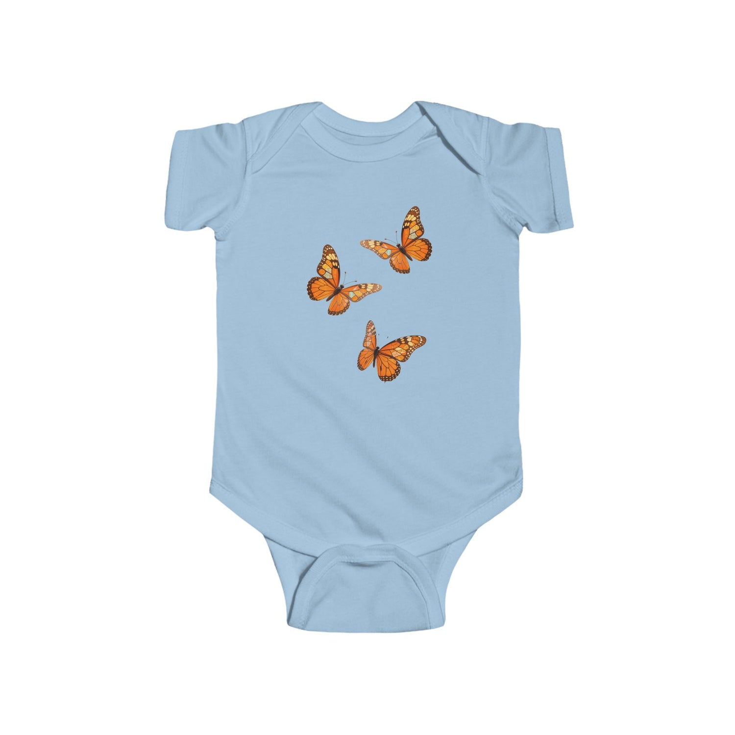 Baby Bodysuit with Orange Butterfly Trio — Infant Onesie, Cute Nature Nursery Gift US