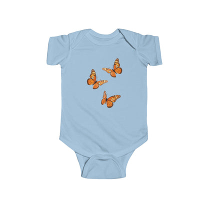 Baby Bodysuit with Orange Butterfly Trio — Infant Onesie, Cute Nature Nursery Gift US