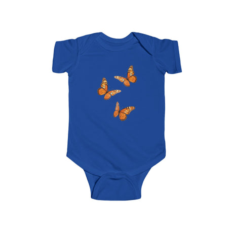 Baby Bodysuit with Orange Butterfly Trio — Infant Onesie, Cute Nature Nursery Gift US