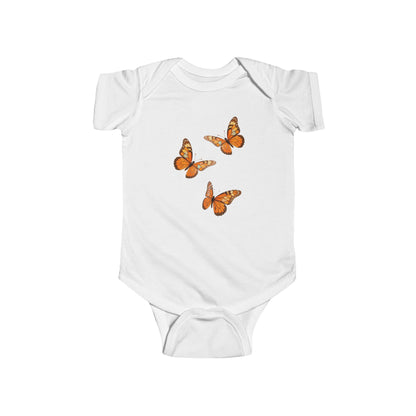 Baby Bodysuit with Orange Butterfly Trio — Infant Onesie, Cute Nature Nursery Gift US