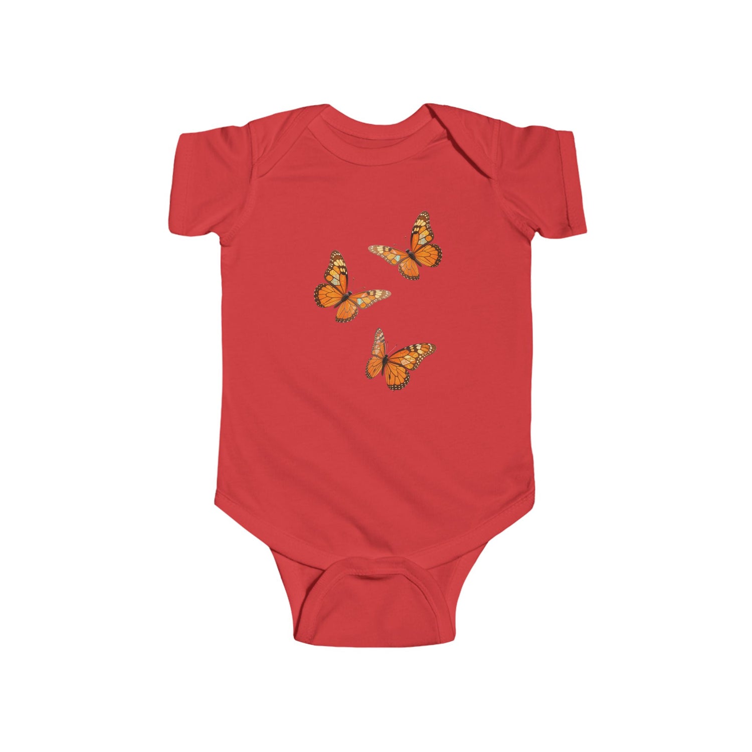 Baby Bodysuit with Orange Butterfly Trio — Infant Onesie, Cute Nature Nursery Gift US